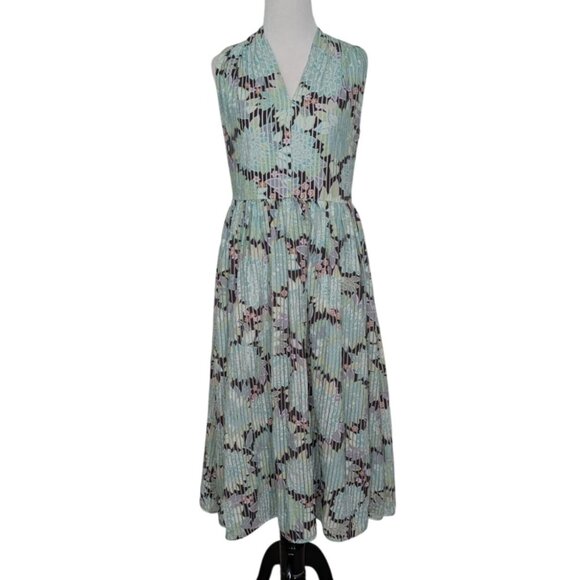Kate Spade Dahlia Bloom Midi Dress Womens Size 4 Green Floral Burnout Sleeveless - Picture 1 of 12